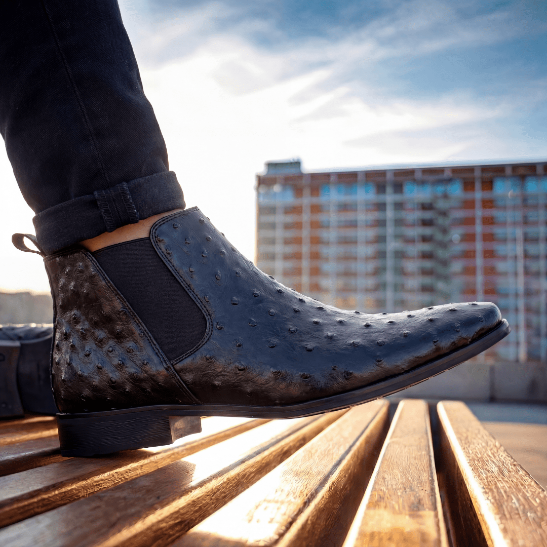 Braxton Ostrich Chelsea Boot - Black - 5.5