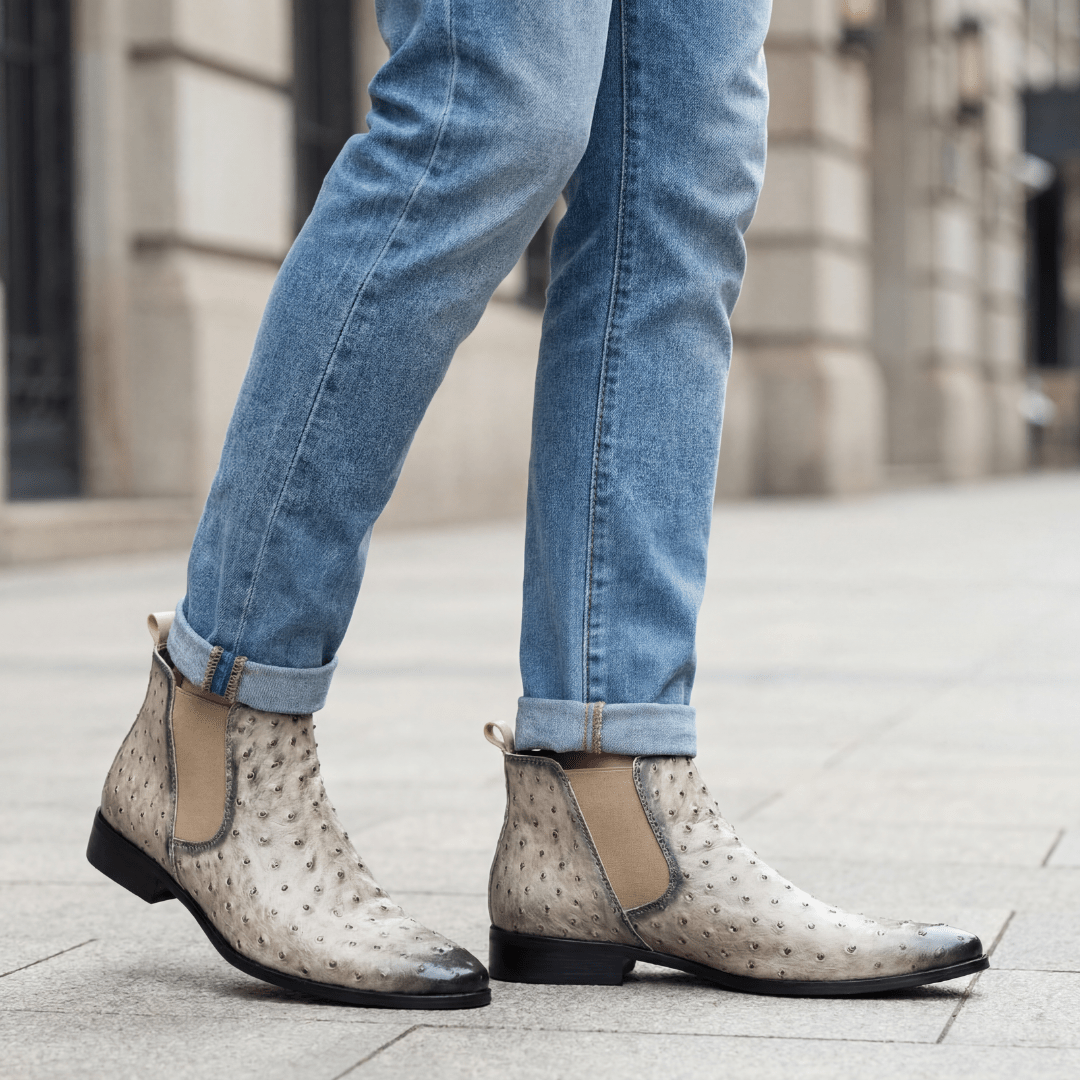 Braxton Ostrich Chelsea Boot - Cream - 5.5