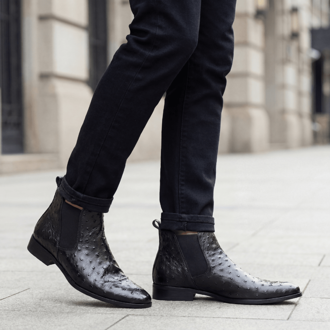 Braxton Ostrich Chelsea Boot - Black - 5.5