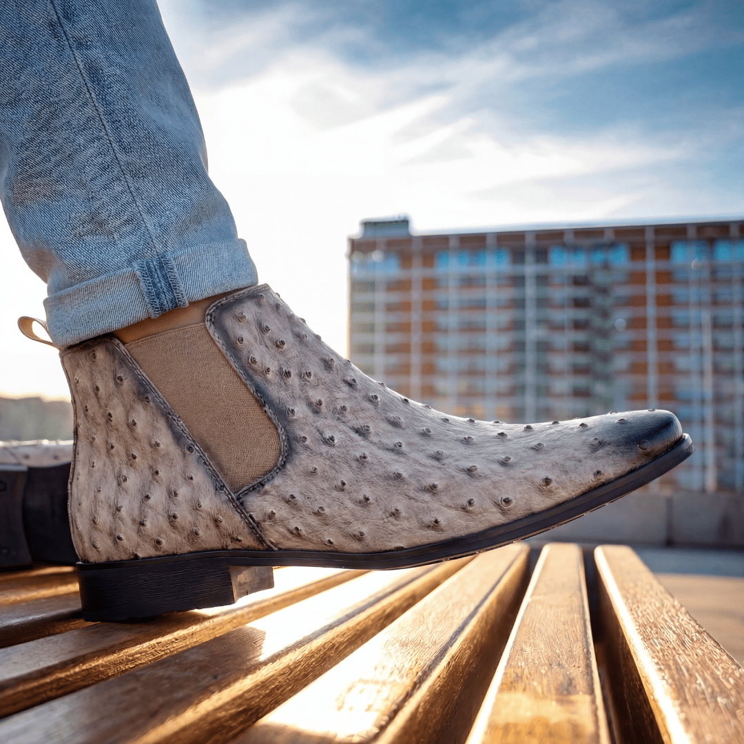 Braxton Ostrich Chelsea Boot - Cream - 5.5