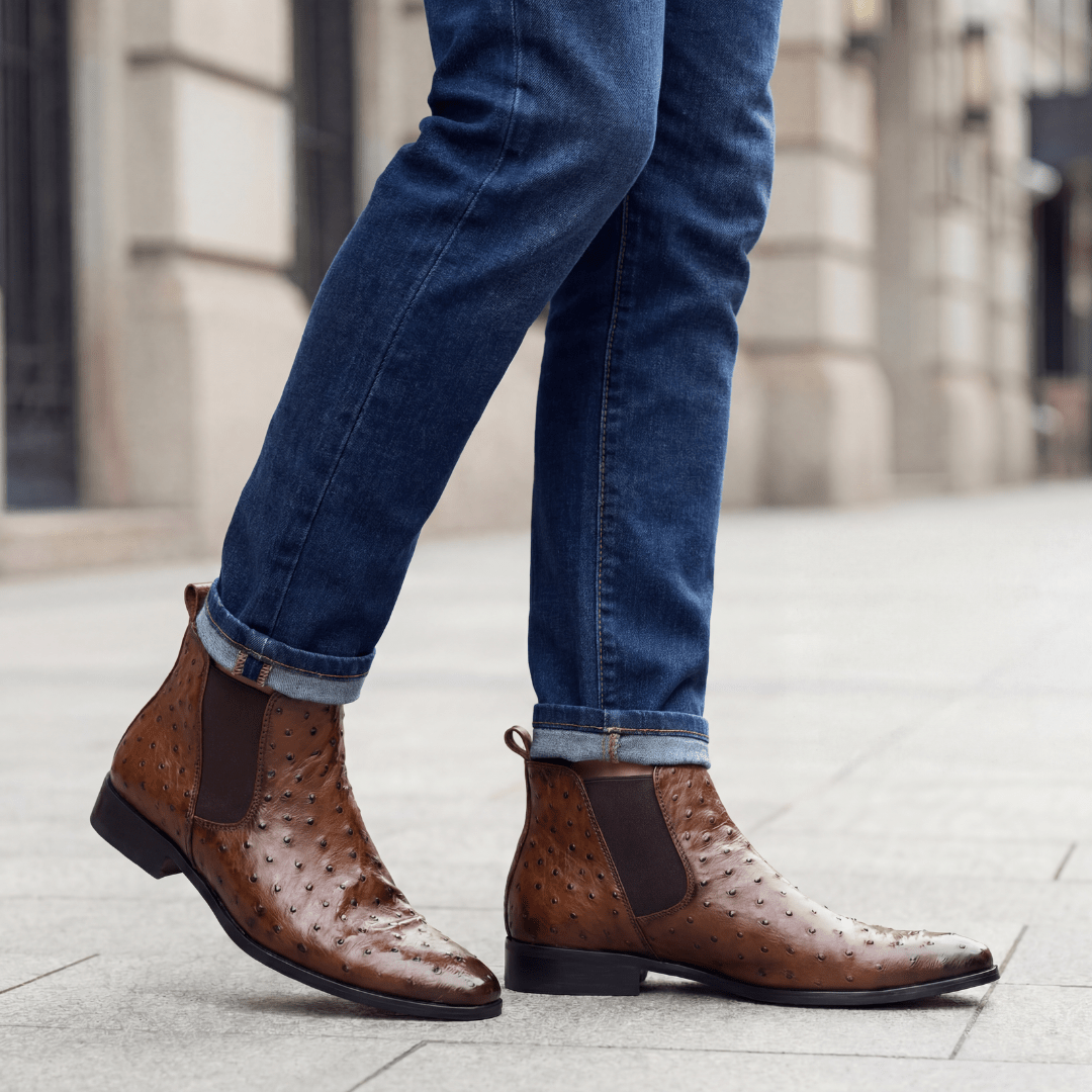 Braxton Ostrich Chelsea Boot - Brown - 5.5