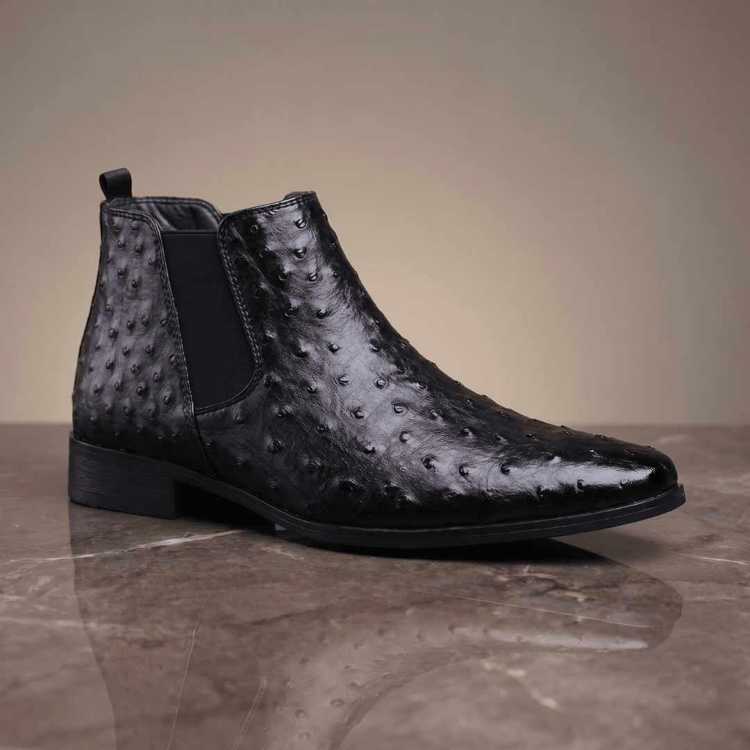 Braxton Ostrich Chelsea Boot - Black - 5.5