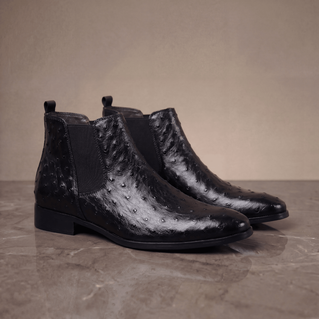 Braxton Ostrich Chelsea Boot - Black - 5.5