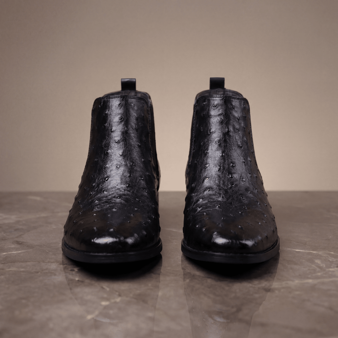 Braxton Ostrich Chelsea Boot - Black - 5.5