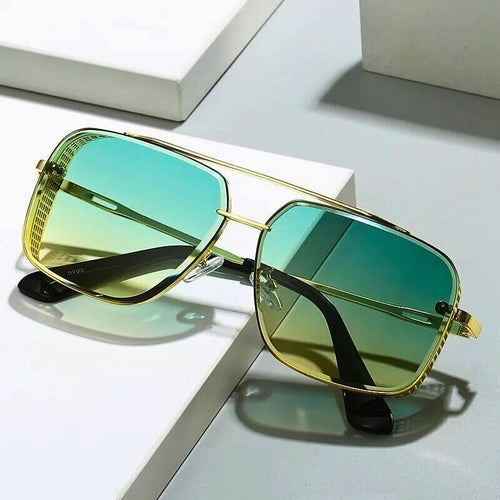 Clark Retro Sunglasses - Gold Frame / Turquoise Lenses - 