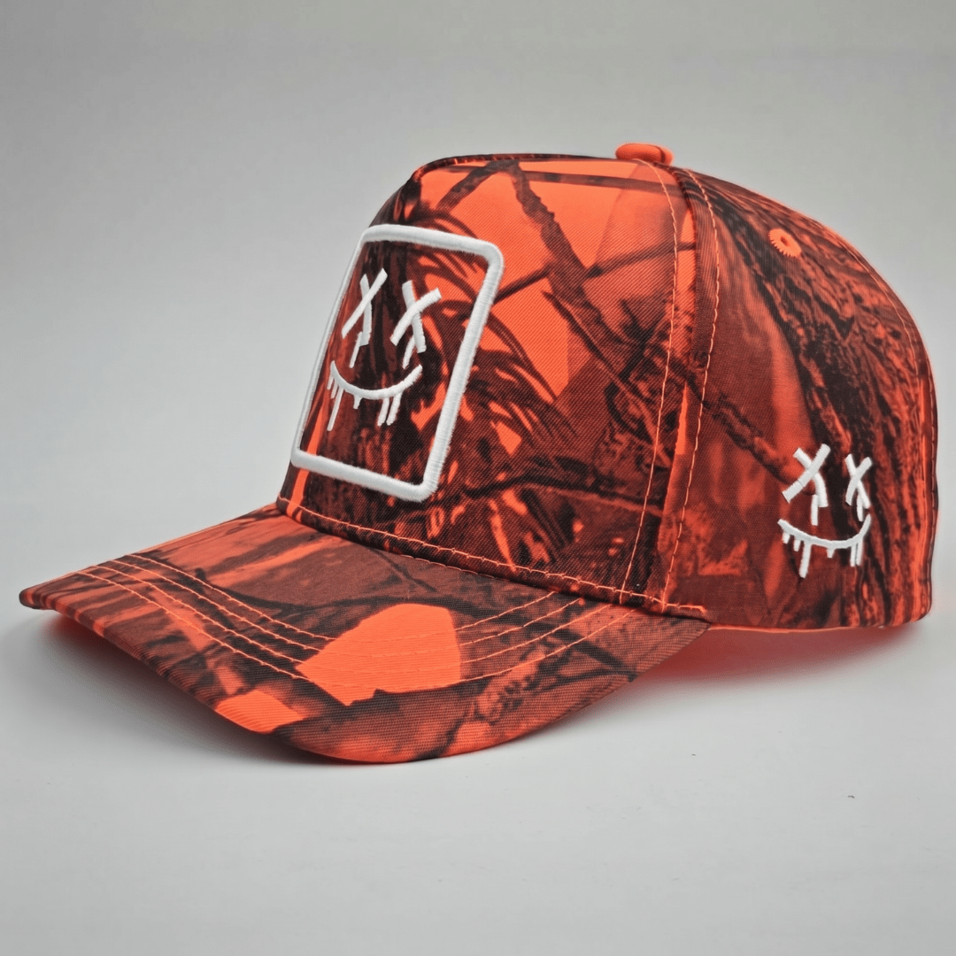 Stitched Smile Camo Snapback - Blaze Orange Camo - 