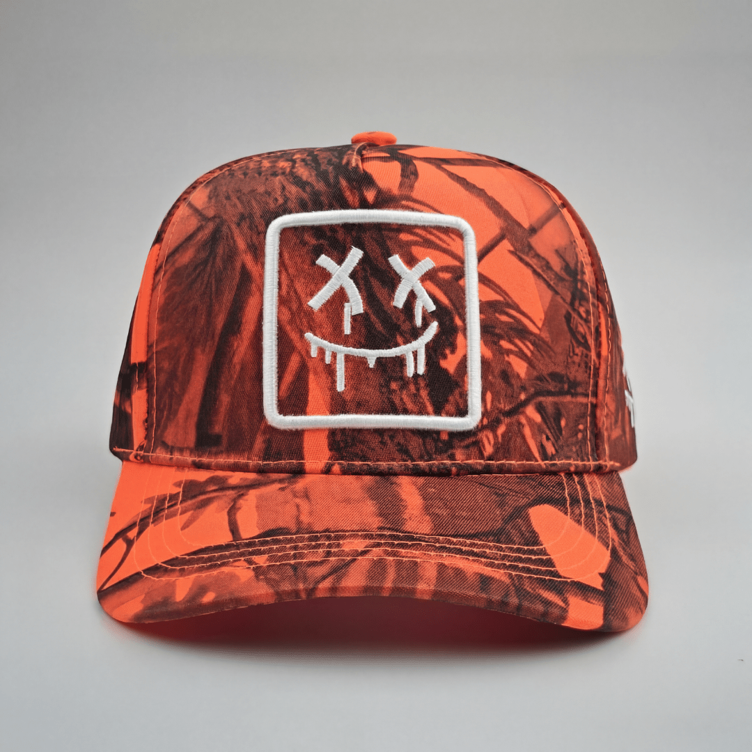 Stitched Smile Camo Snapback - Blaze Orange Camo - 