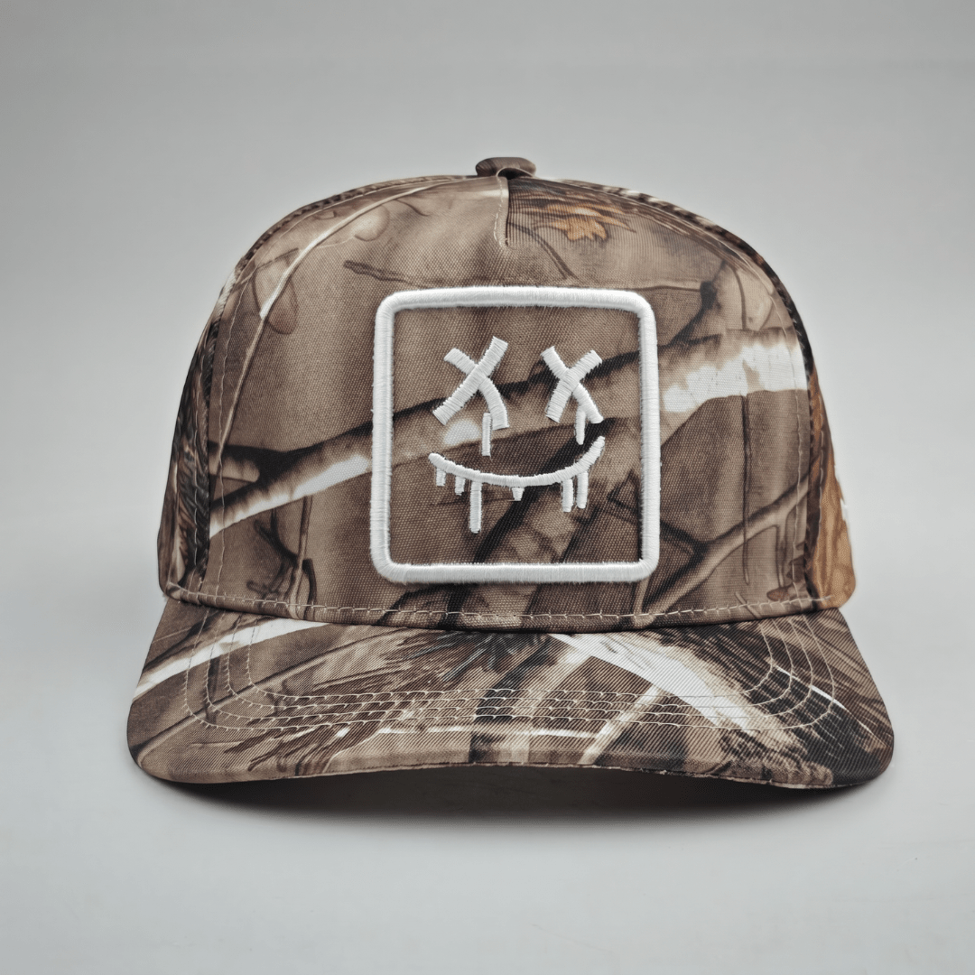 Stitched Smile Camo Snapback - Woodland Camo - 