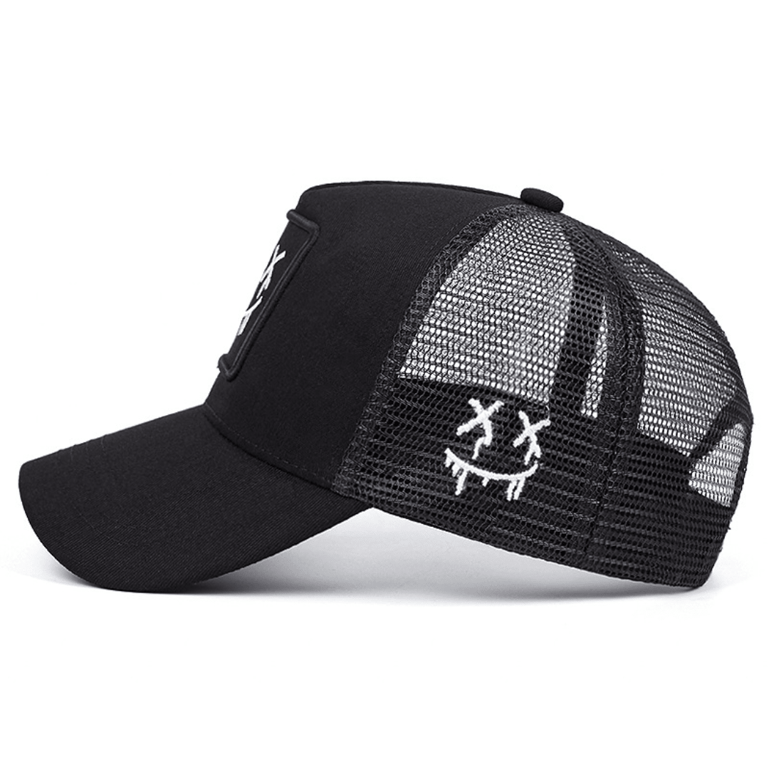 Stitched Smile Trucker Hat - Black - 