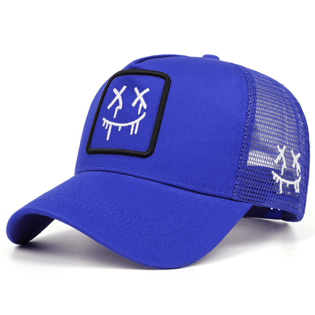 Stitched Smile Trucker Hat - Blue - 