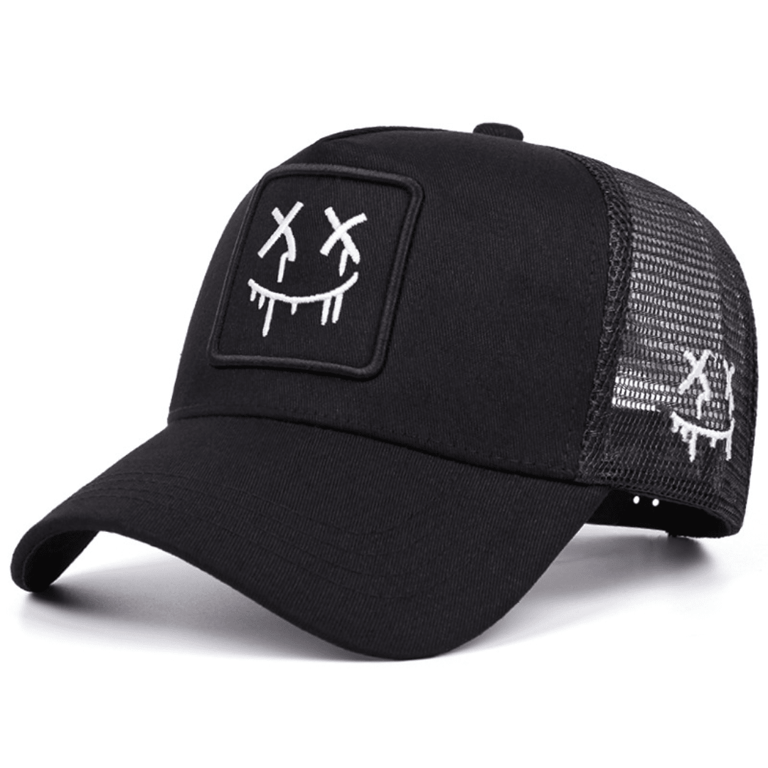 Stitched Smile Trucker Hat - Black - 