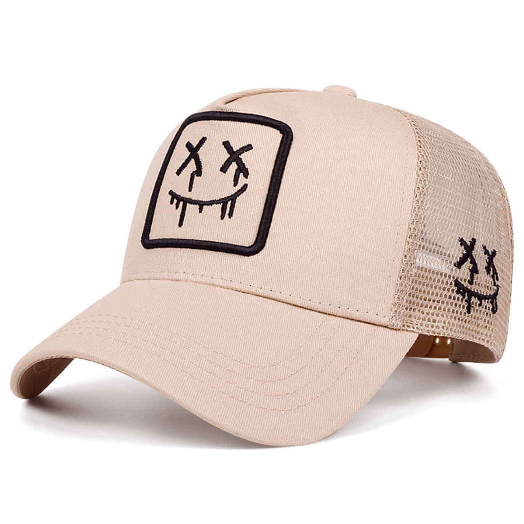 Stitched Smile Trucker Hat - Beige - 