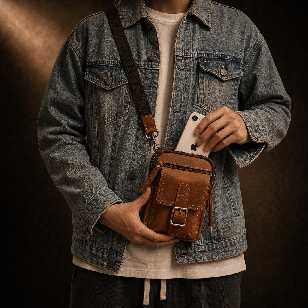The Carson Leather Crossbody - Cognac - 