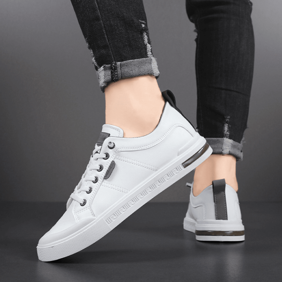 The Creston Leather Sneaker - White/Grey - 6