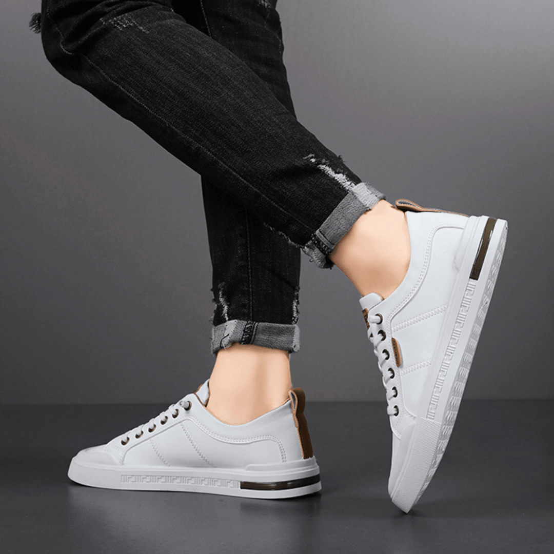 The Creston Leather Sneaker - White/Grey - 6