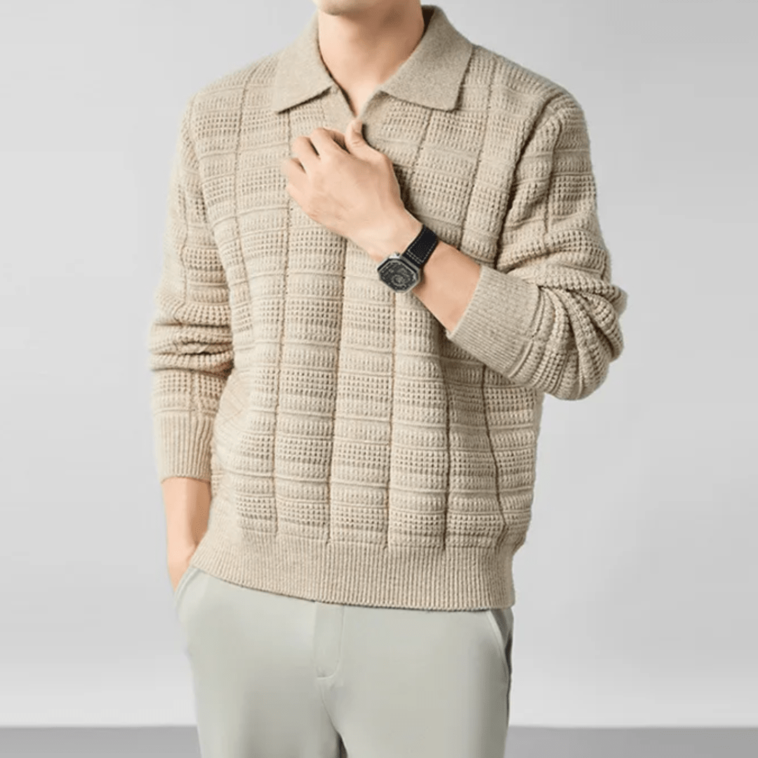 The Harmon Waffle - Knit Polo - Beige - XS