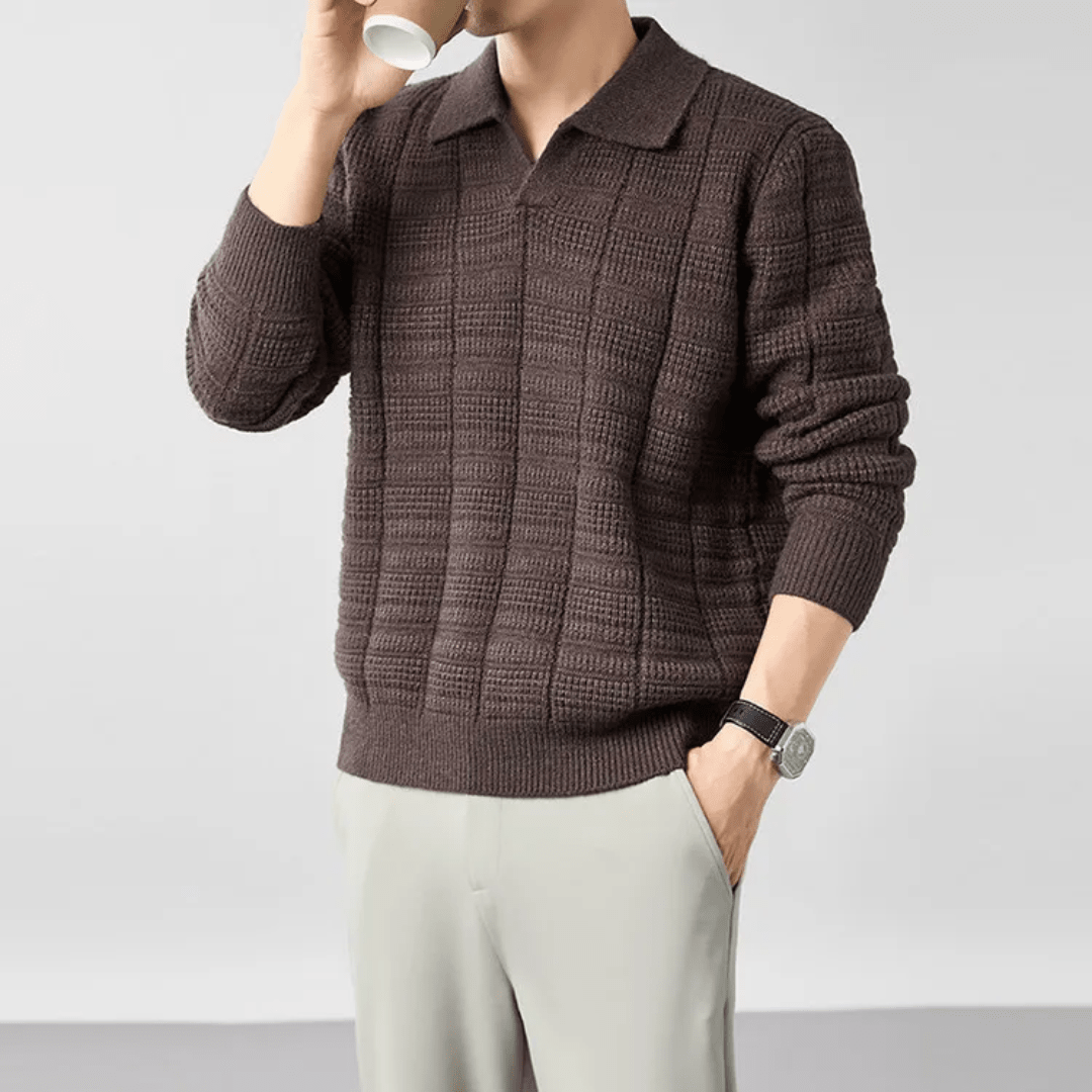 The Harmon Waffle - Knit Polo - Espresso - XS