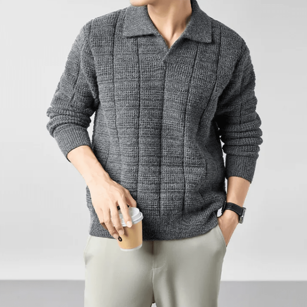 The Harmon Waffle - Knit Polo - Grey - XS