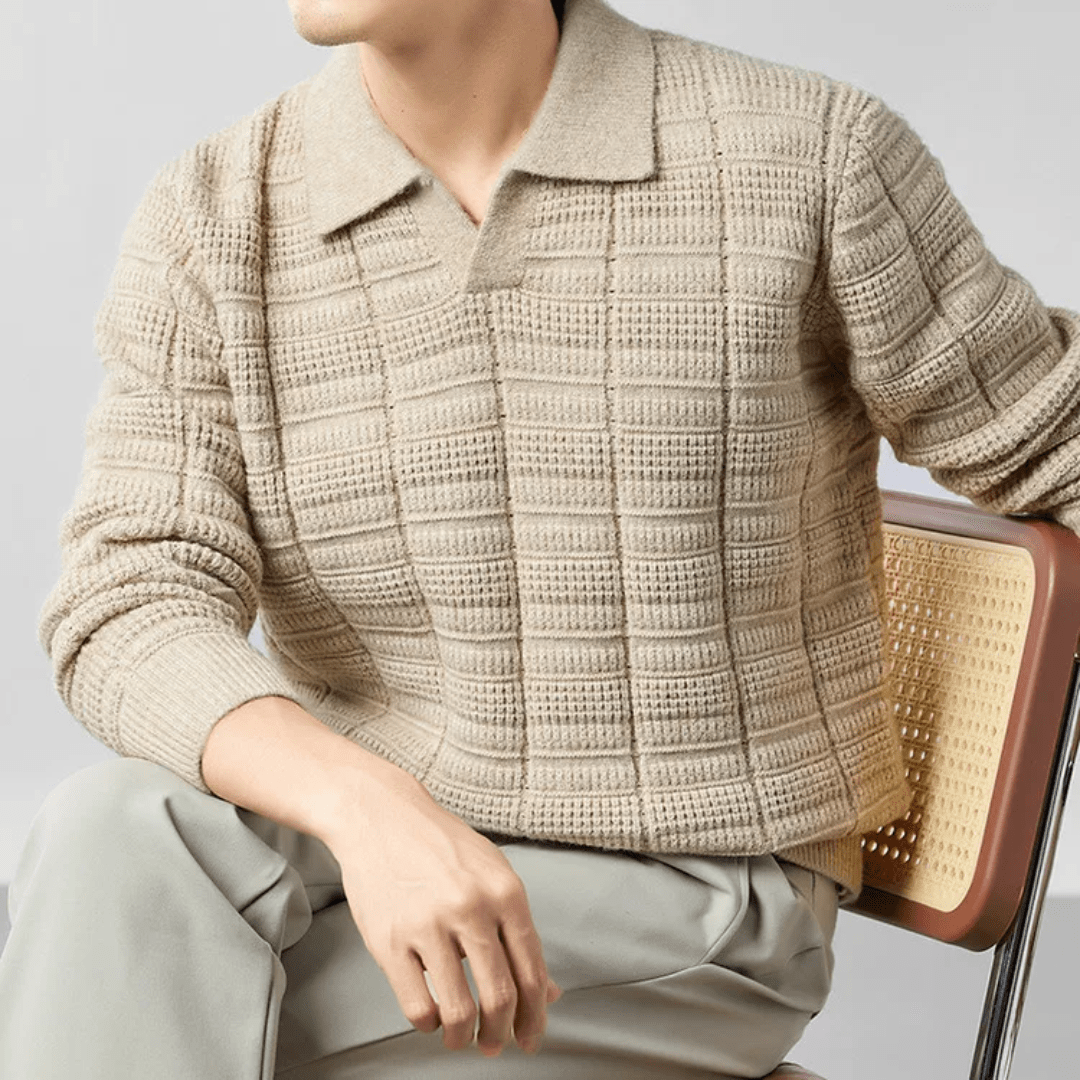 The Harmon Waffle - Knit Polo - Beige - XS