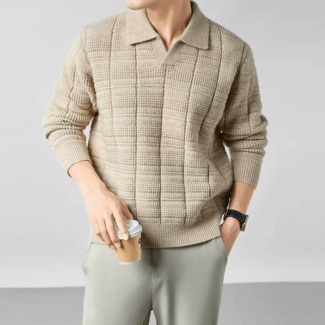 The Harmon Waffle - Knit Polo - Beige - XS