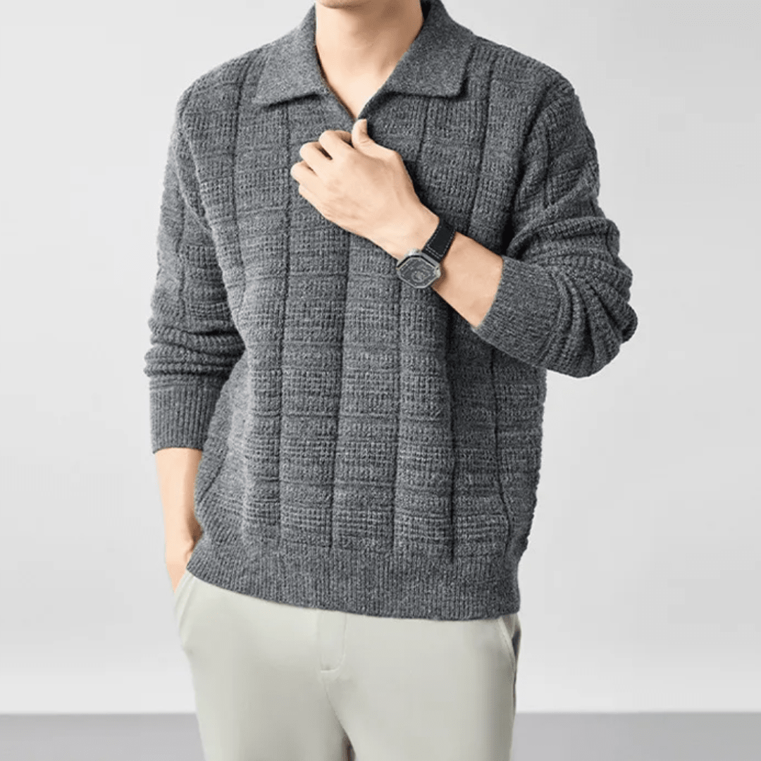 The Harmon Waffle - Knit Polo - Grey - XS