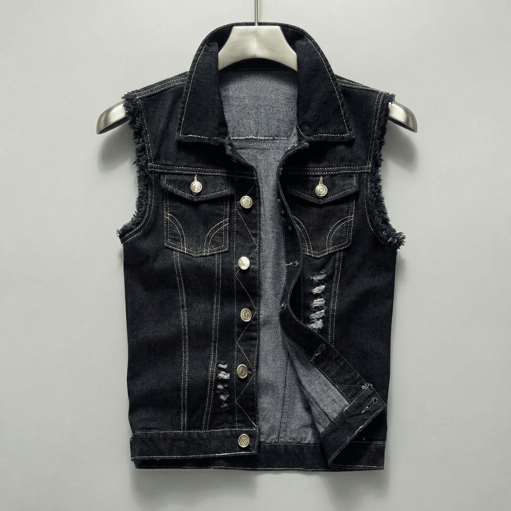The Rawcut Denim Vest - Black - XS
