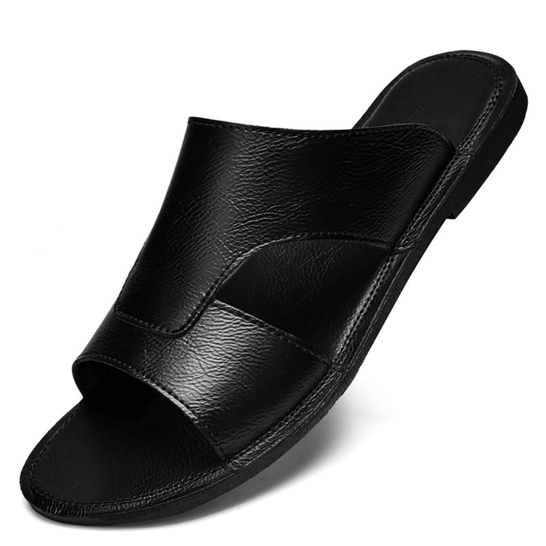 The Riviera Leather Slide - Black - 5.5