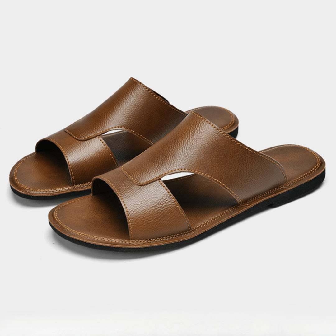 The Riviera Leather Slide - Brown - 5.5