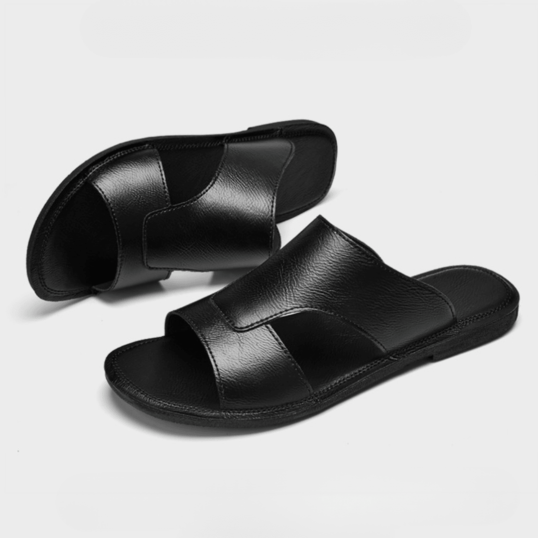 The Riviera Leather Slide - Black - 5.5