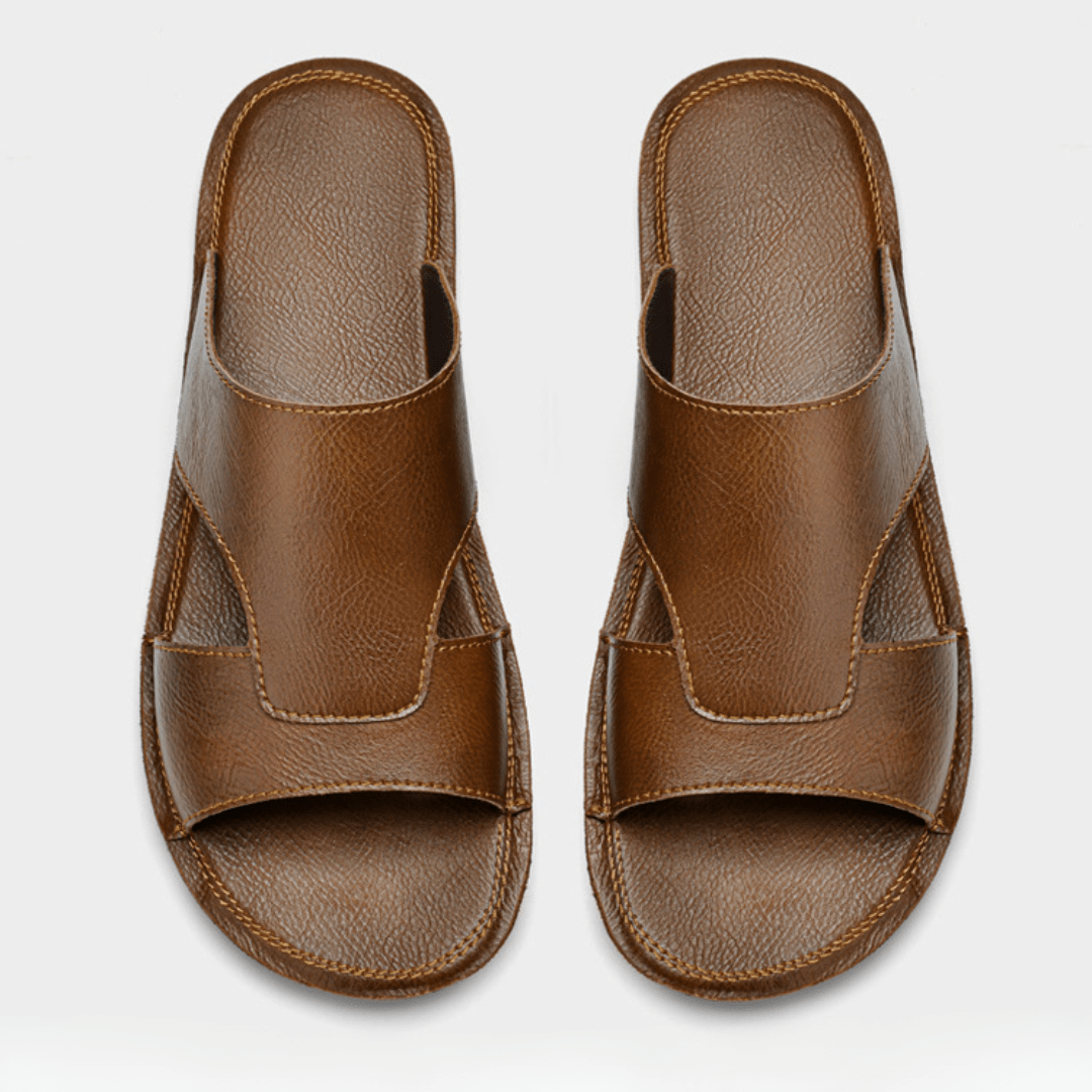 The Riviera Leather Slide - Brown - 5.5